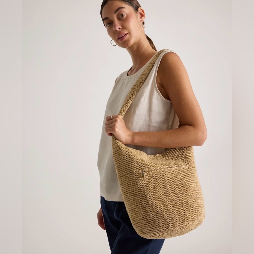 Quince Beige Woven Hobo Shoulder Bag